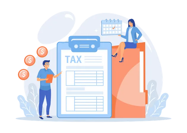 Accountant filling income tax return form Illustration
