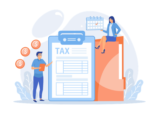 Accountant filling income tax return form  Illustration