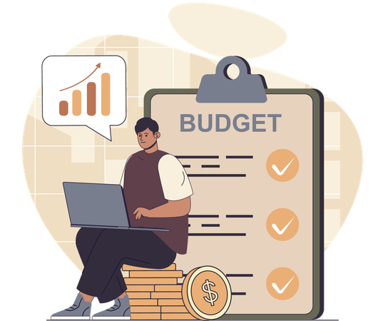 Accountant prepares business budget  Illustration
