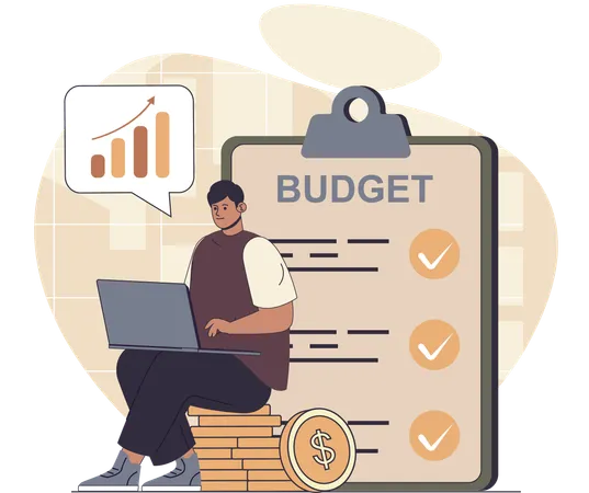 Accountant prepares business budget  Illustration