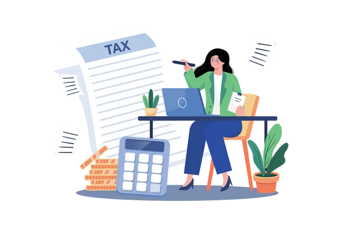 Accountant Prepares Tax Returns For Small Business  Illustration