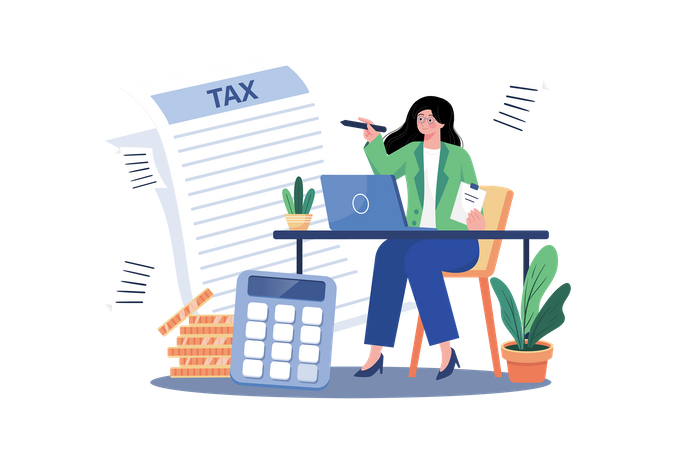 Accountant Prepares Tax Returns For Small Business  Illustration