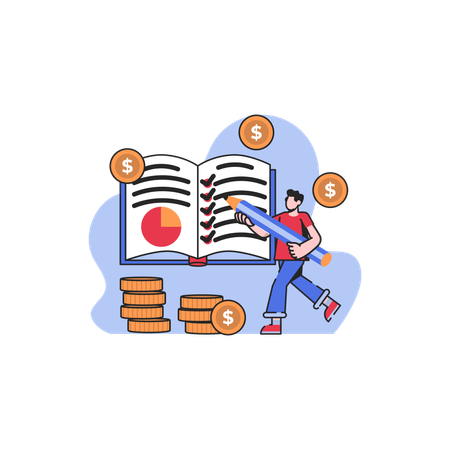 Accountant recording financial entries in books of account  Illustration