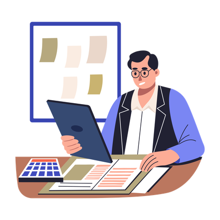 Accountant watching financial report  Illustration