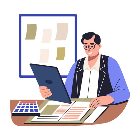 Accountant watching financial report  Illustration