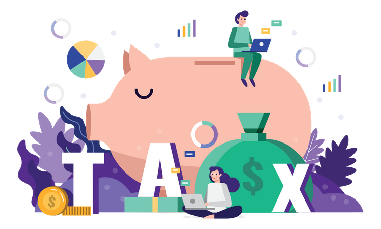 Accountant working on tax analysis  Illustration