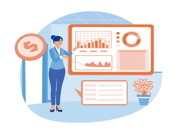 Accountants Analyze Company Financial Data  Illustration