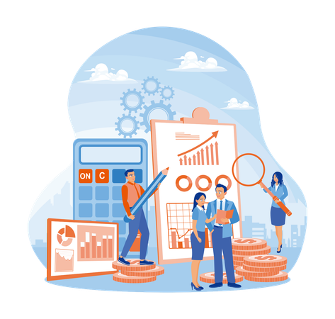 Accountants Analyze Financial Charts And Data  Illustration