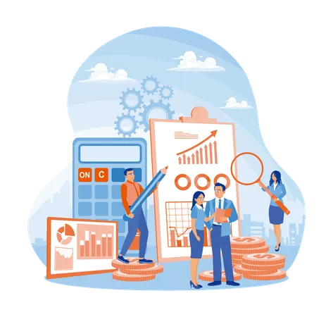 Accountants Analyze Financial Charts And Data  Illustration