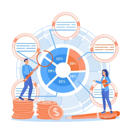 Accountants and financial advisors analyze office financial data  Illustration