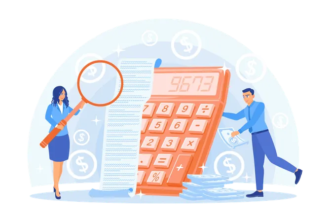 Accountants calculate financial statements  Illustration