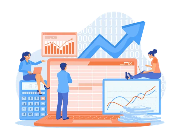 Accountants prepare financial balance sheets and Making bookkeeping for annual reports  Illustration