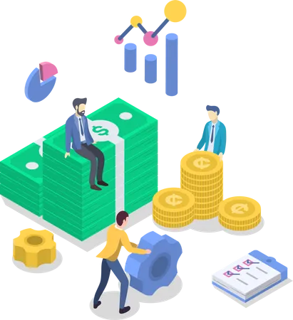 Accounting Isometric Color Vector Illustration Financial Audit Budget Management Business Strategy Investment Banking Bookkeeping People Counting Money 3 D Concept Isolated On White Illustration
