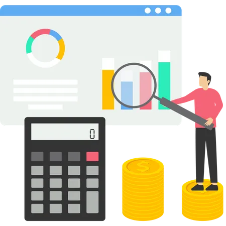 Accounting And Finance Expert Budget Income Accounting Profit Is Calculated By Taking Costs Out Of Revenue Business Accountant With A Calculator Flat Vector Illustration On A White Background Illustration