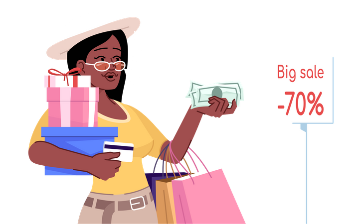 Femme accro au shopping  Illustration