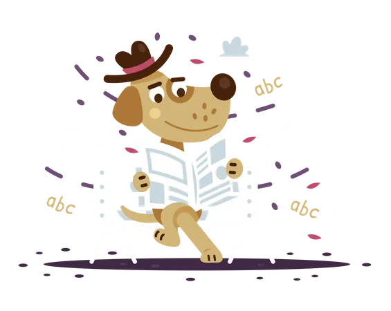 Acculturated dog reading a newspaper at the park Illustration