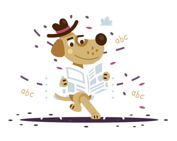 Acculturated dog reading a newspaper at the park  Illustration