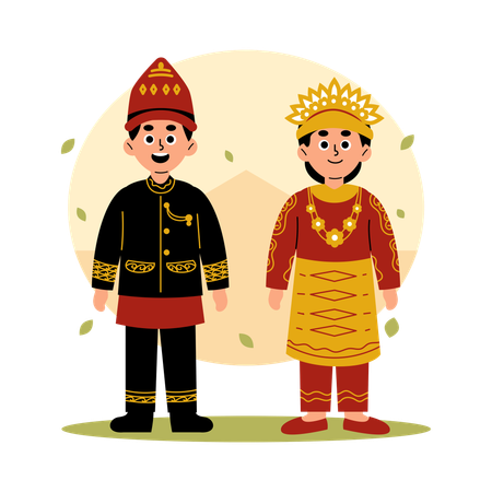 Casal tradicional de Aceh em roupas culturais  Ilustração