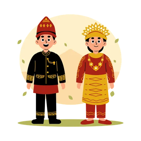 Pareja tradicional de Aceh en vestimenta cultural  Ilustración