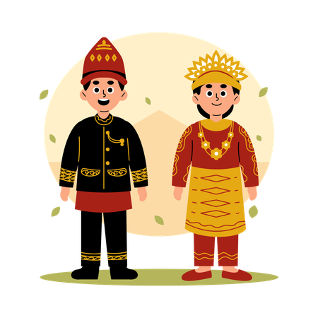 Aceh Traditional Couple in Cultural Clothing  Illustration