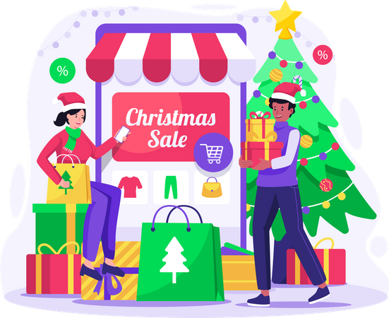 Achats en ligne et soldes de Noël  Illustration