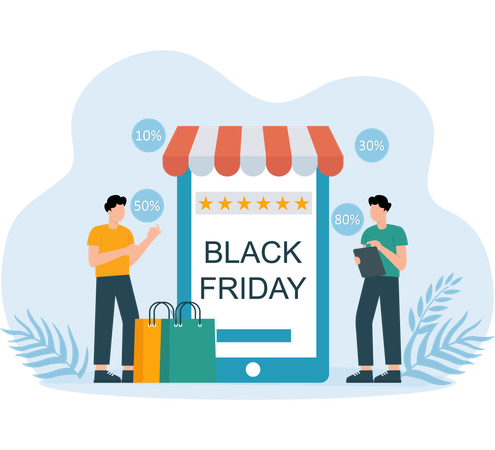 Achats en ligne du Black Friday effectués par l'homme  Illustration