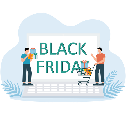 Shopping en ligne à l'occasion de la célébration du Black Friday  Illustration