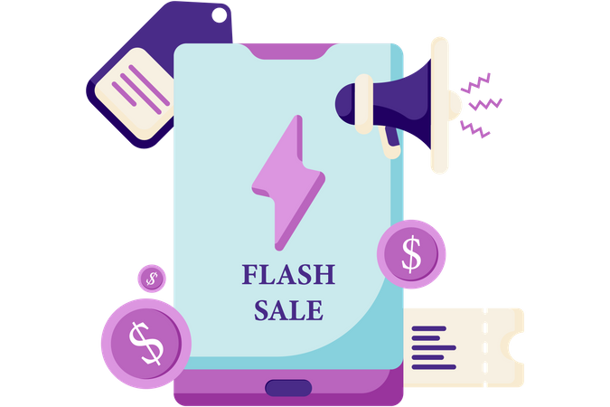 Ventes flash d'achats en ligne  Illustration