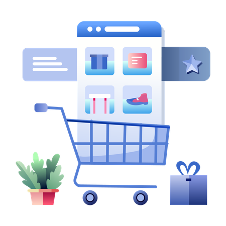 Achats en ligne avec Shopping App  Illustration