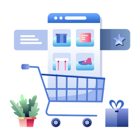 Achats en ligne avec Shopping App  Illustration