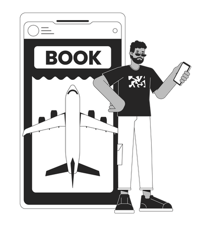 Acheter des billets d'avion en ligne par smartphone  Illustration