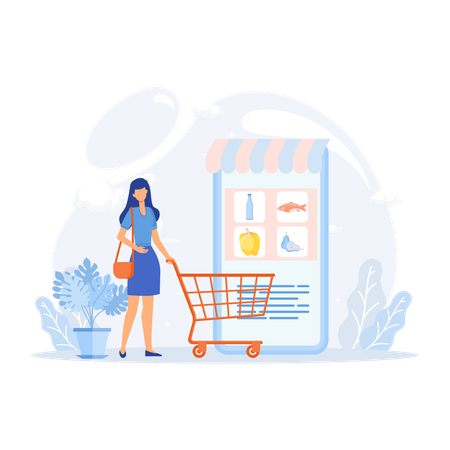 Acheter des produits d'épicerie en ligne  Illustration