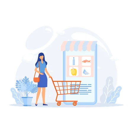 Acheter des produits d'épicerie en ligne  Illustration