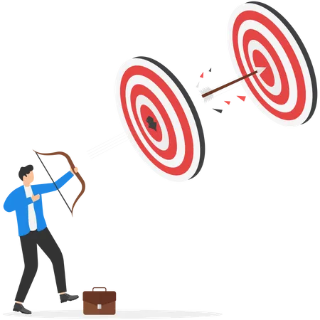 Completed Multiple Tasks With Single Action Business Advantage Or Efficiency To Success And Achieved Many Targets With Small Effort Smart Businessman Archery Hit Multiple Bullseyes With A Single Arrow Illustration