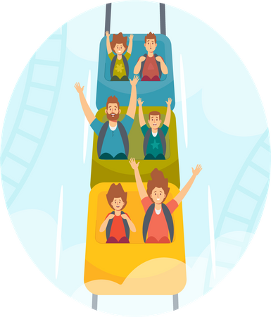 Achterbahnfahrt für die ganze Familie im Vergnügungspark  Illustration
