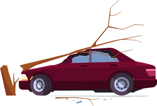 Acidente de carro com árvore  Ilustração