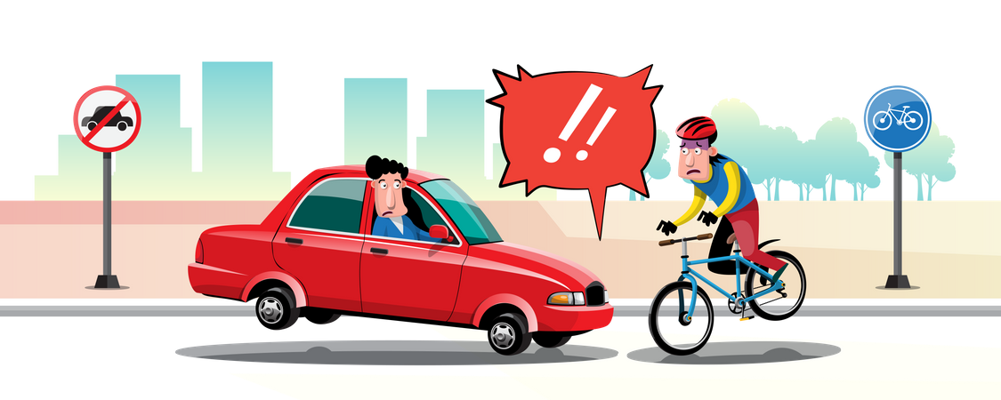 Acidente de carro e bicicleta  Ilustração