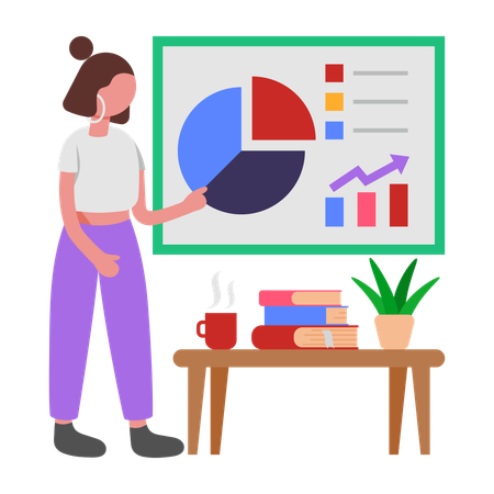 Mulher trabalhando em estatísticas empresariais  Ilustração