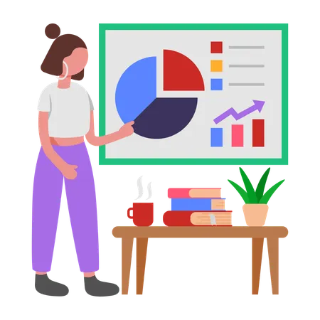 Mulher trabalhando em estatísticas empresariais  Ilustração