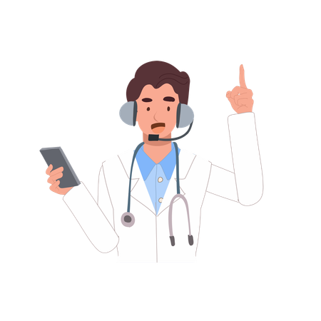 Aconselhamento médico online com médico masculino  Ilustração