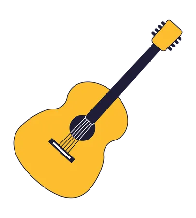 Acoustic Guitar Flat Line Color Isolated Vector Object String Musical Instrument Playing Music Editable Clip Art Image On White Background Simple Outline Cartoon Spot Illustration For Web Design Illustration