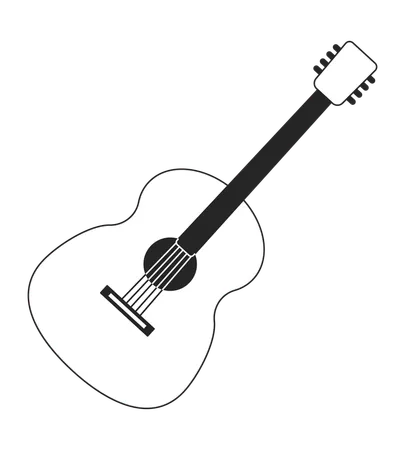 Acoustic Guitar Flat Monochrome Isolated Vector Object String Musical Instrument Playing Music Editable Black And White Line Art Drawing Simple Outline Spot Illustration For Web Graphic Design Illustration