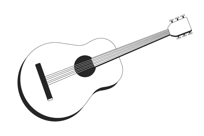 Acoustic Guitar Black And White 2 D Line Cartoon Object Stringed Musical Instrument Isolated Vector Outline Item Good Vibes Country Music Concert Entertainment Monochromatic Flat Spot Illustration Illustration