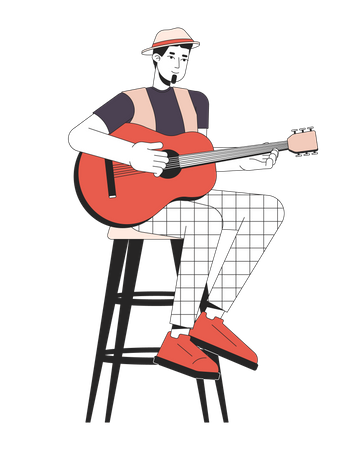 Acoustic guitarist plucking strings  イラスト