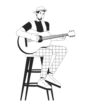 Acoustic guitarist plucking strings  イラスト