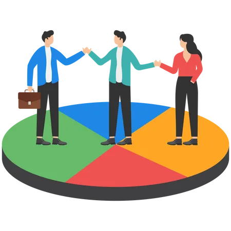 Merger And Acquisition To More Marketing Power Business Collaboration To Get Fast Productivity Concept Businessman Welcoming Businessperson Teammates On Joined Color Part Of Pie Chart Illustration
