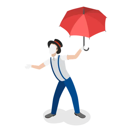 Acteur mime sans voix avec parapluie  Illustration