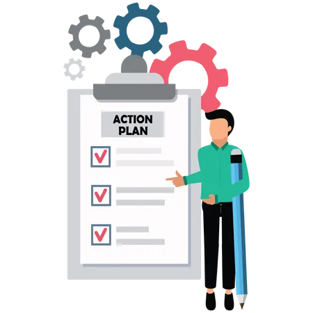 Action plan with checklist step by step of business implementation  Illustration
