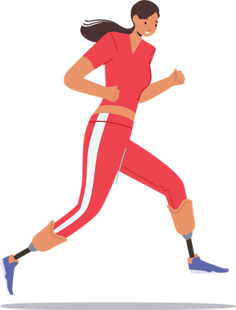 Active Amputee Woman Trying to Run Marathon  Illustration