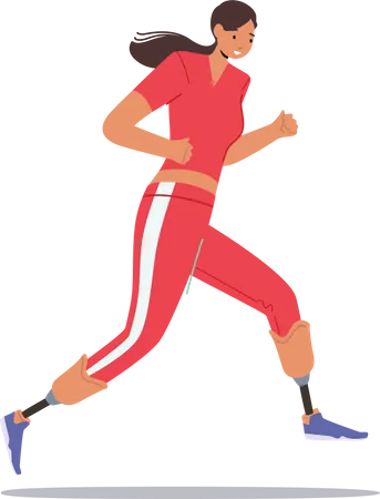 Active Amputee Woman Trying to Run Marathon  Illustration